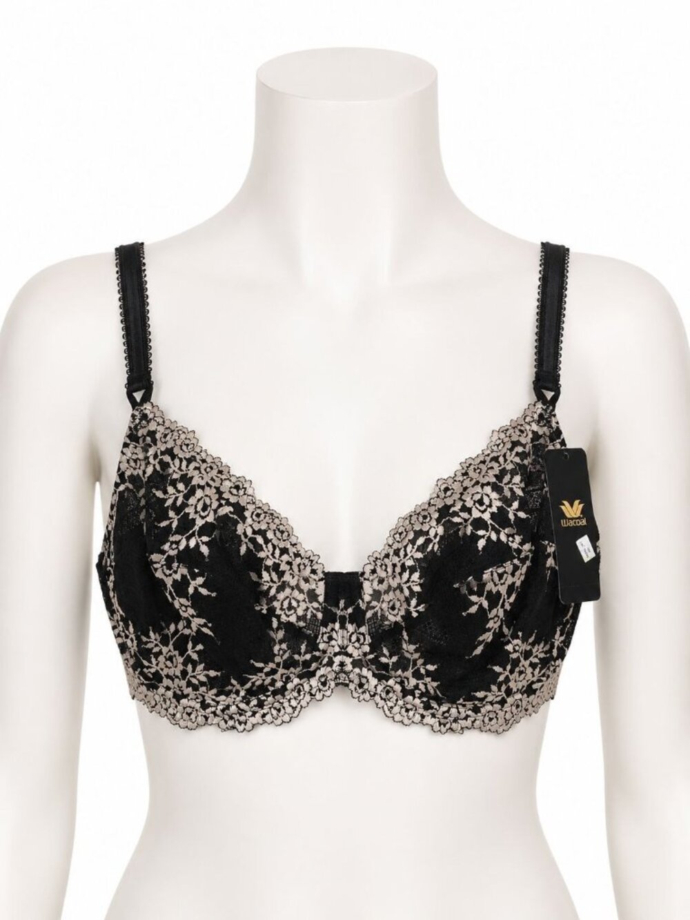 Wacoal size 36DD 61591 Embrace Lace Underwire Bra Black Tan NEW